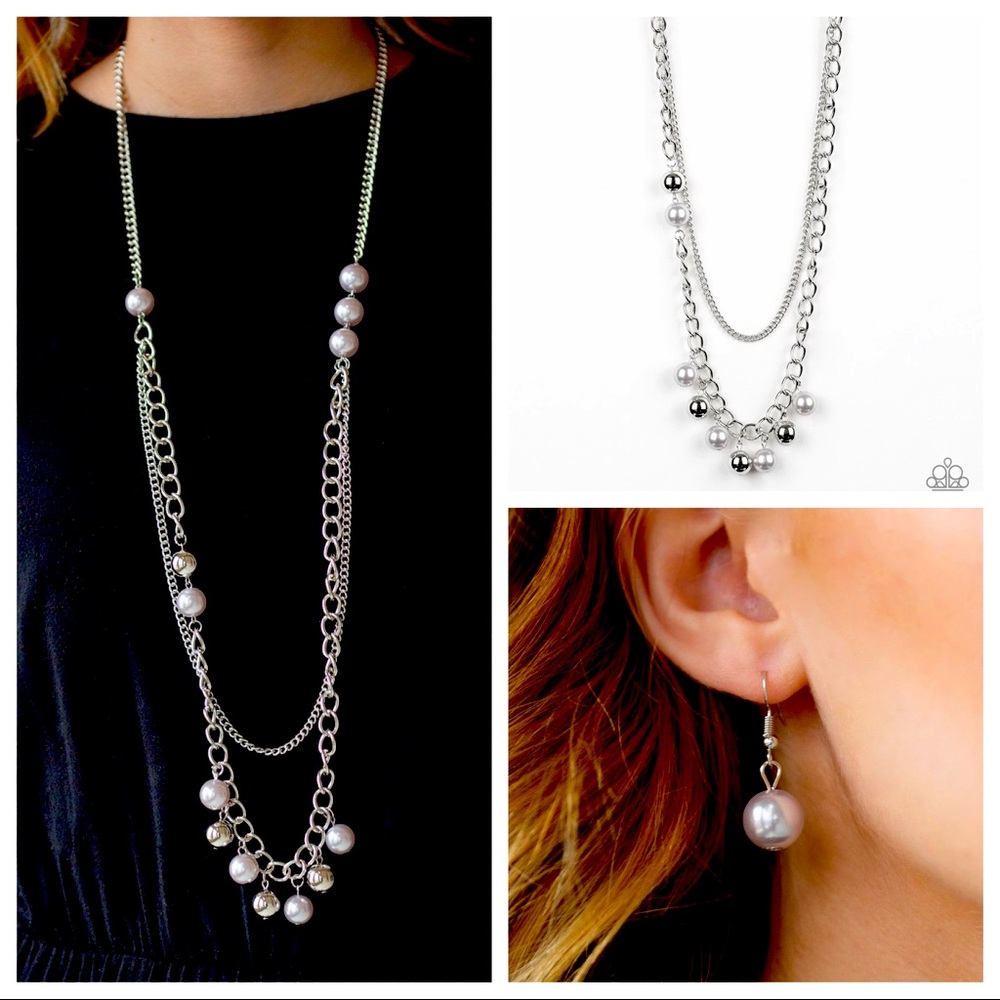 Long Beaded Chain Necklace and Earrings Set